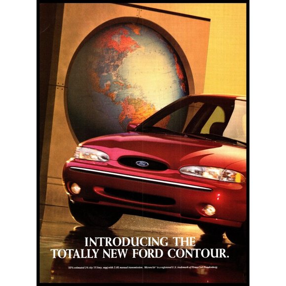 1995 Ford Contour 4 Door Sedan 2 Page Vintage Print Ad World Globe Map Wall Art - Picture 2 of 3